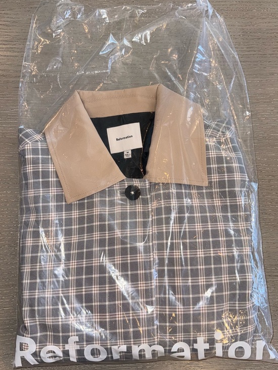 Reformation Jackets & Blazers - Reformation Plaid Button-Down Shirt with Beige Contrast Collar